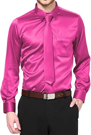 Hot Pink Satin Dress Shirt 