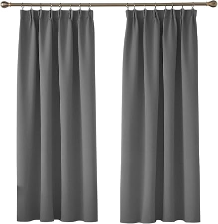 Deconovo Lot De 2 Rideaux Thermiques Isolant Anti Chaleur Rideau Occultant Noir Galon Fronceur Rideau Isolant Anti Froid Chaleur 132x160cm Gris Clair