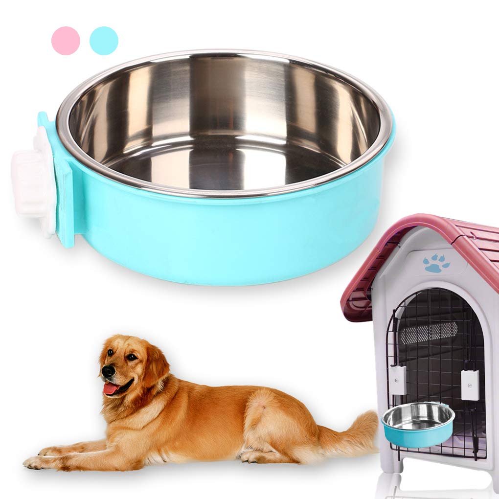 Dog Hanging Bowl 2-in-1 Removable Stainless Steel Food Hanging Bowl for Puppy/Cat, Andiker Pet Bowl Hanging Cage Large Water Food Feeder for Dogs Cats (large, blue)