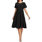 Womens Summer Short Sleeve Crew Neck Midi Dress 2026 Casual Fit Flowy Tiered Beach Vacation Sundress with Pockets