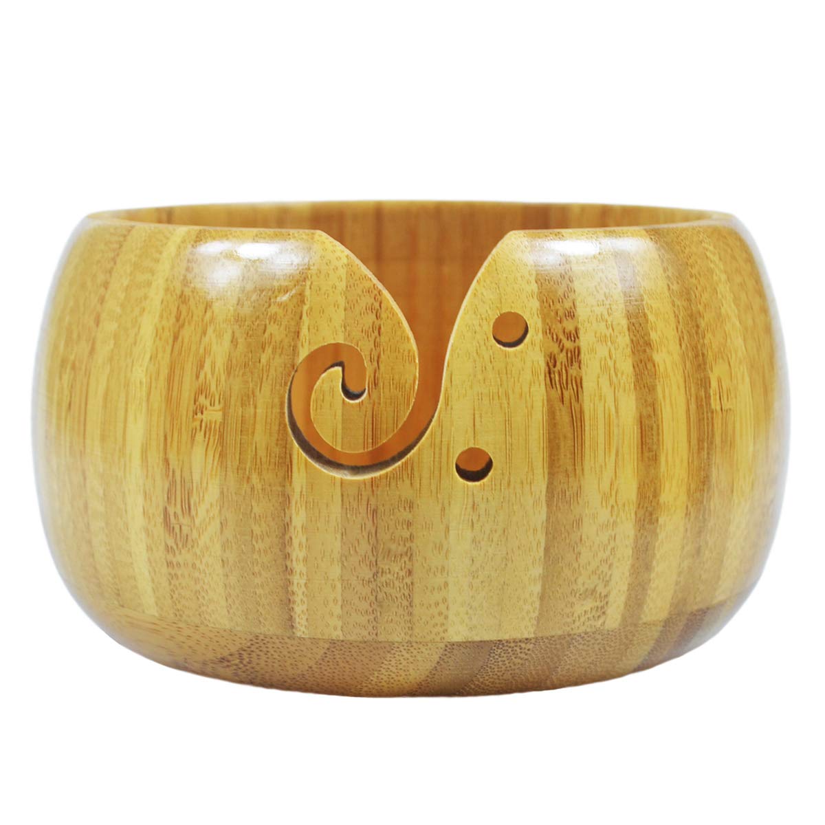 Large Yarn Bowl, MKNZOME 6.3 Inches Wooden Crafted Wooden Portable Yarn Storage Bowl Knitting Crochet Accessories Wool Holder with Carved Holes & Drills for Crochet Knitting Home Decor