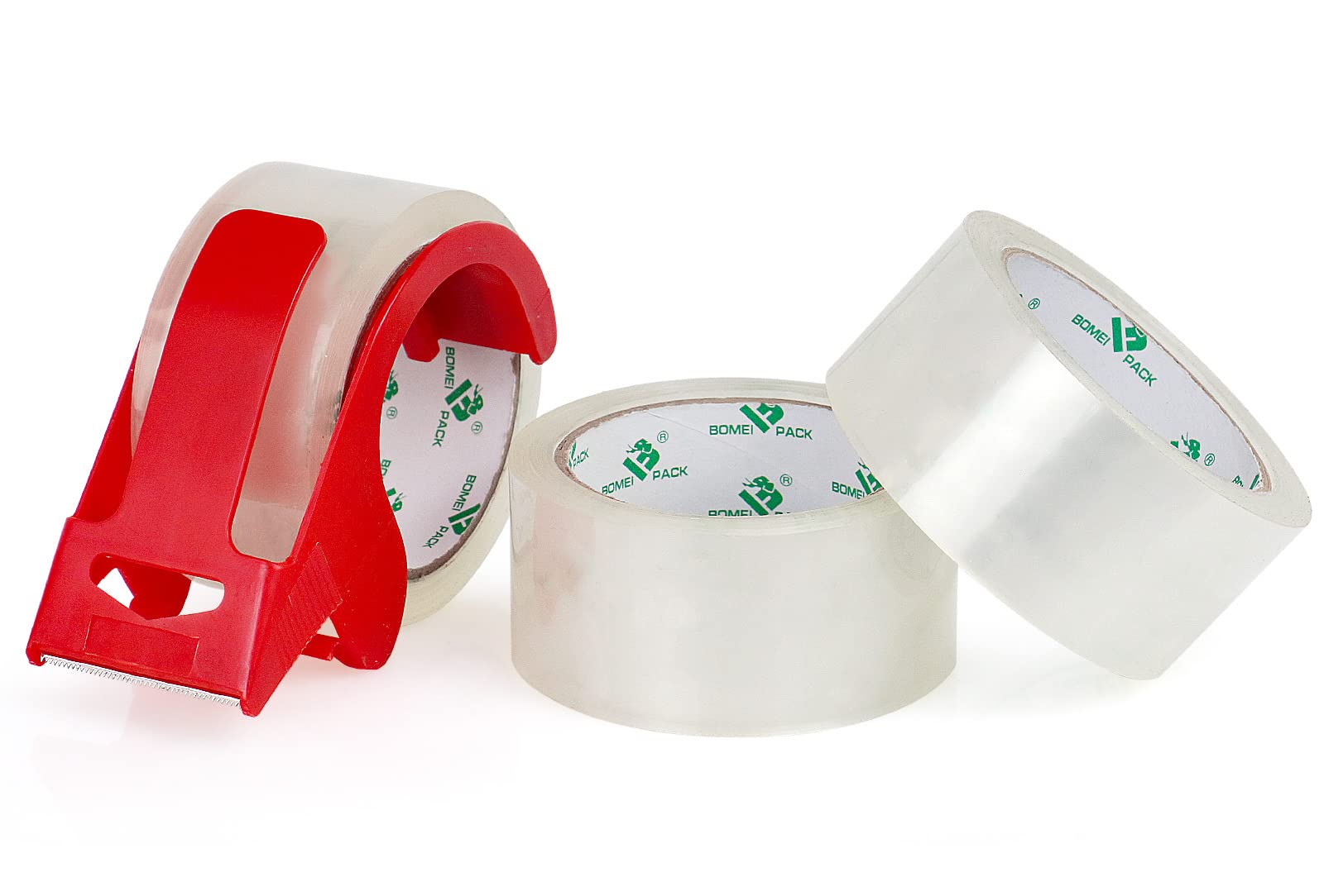 BOMEI PACK Quiet Clear Packing Tape No Noise Silent box Tape for Heavy Duty Moving Shipping Box Sealing Packaging 3 Rolls 60mic x48mm x66m with a Tape Dispenser