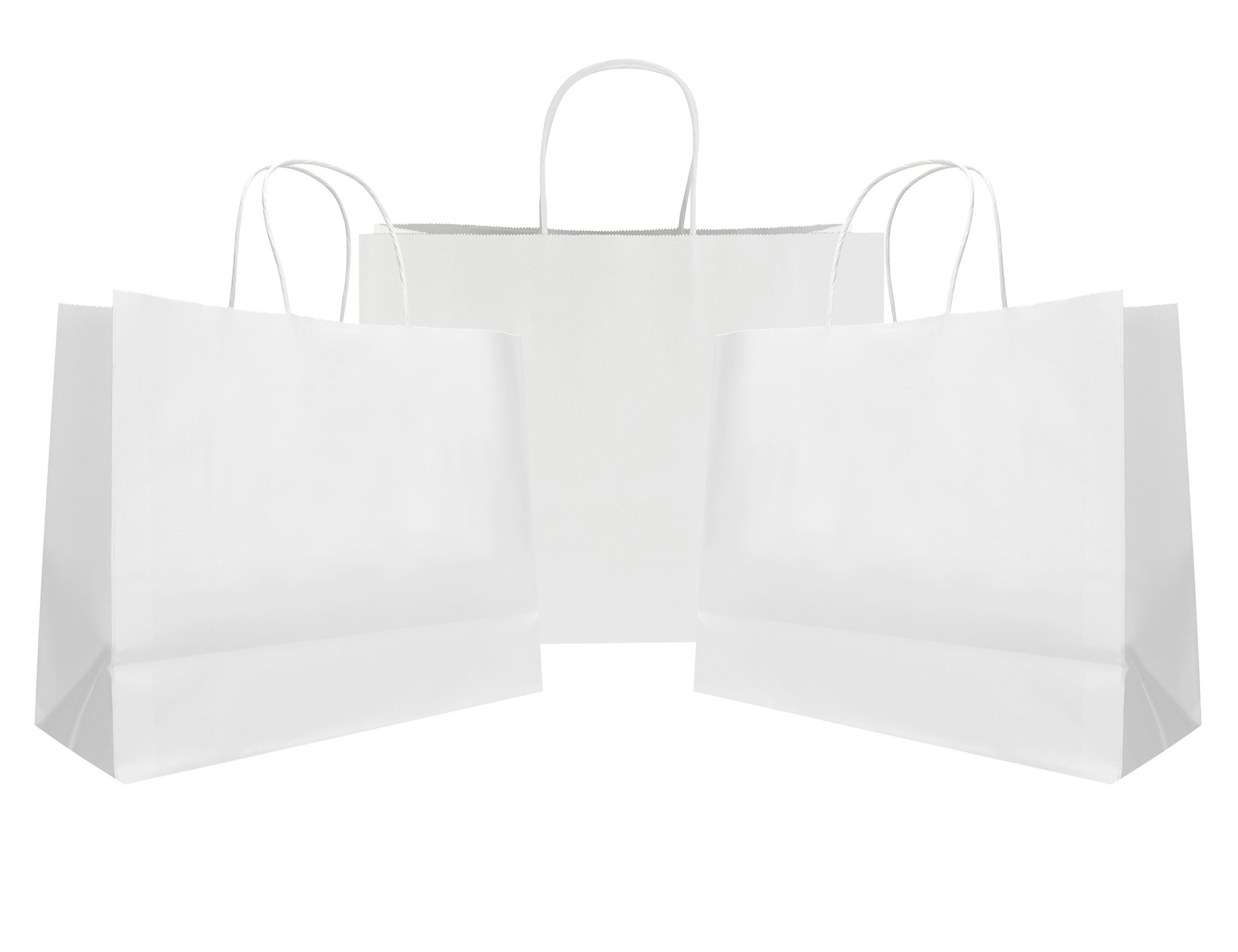 Pack of 24 Large White Kraft Paper Carrier Bags with Reinforced Twisted Handles (32 x 11 x 25cm / 12.6 x 4.3 x 9.8 inches) -FiveSeasonStuff