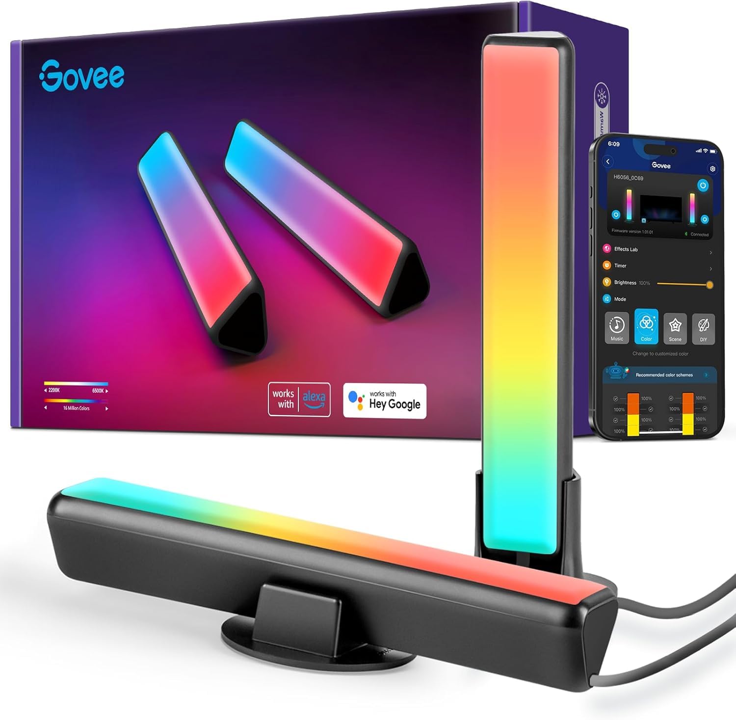 Govee LED Light Bars, Smart WiFi RGBIC TV Backlight, Gaming Lights with Scene and Music Modes, Play Light Bar for PC, TV, Room Decoration, Work with Alexa & Google Assistant