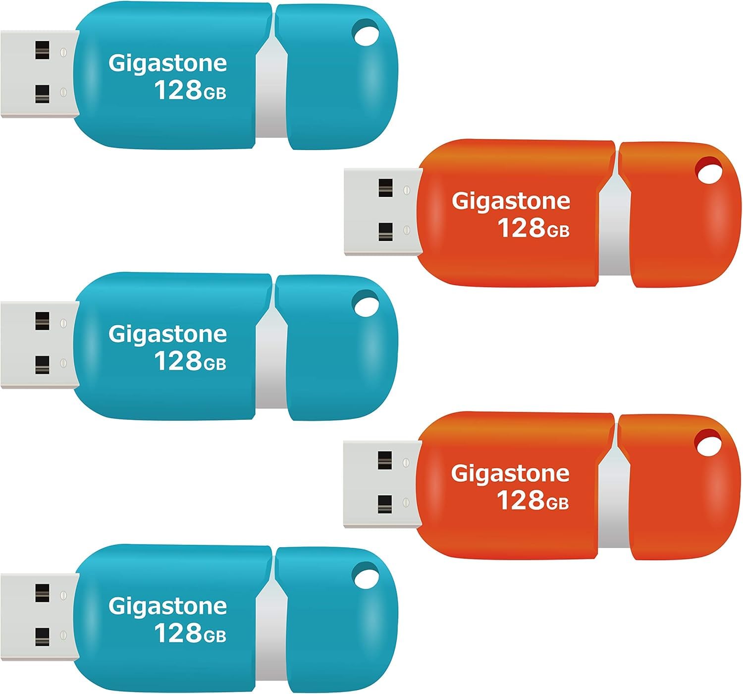 GIGASTONE 128GB 5-Pack V10 USB 2.0 Flash Drive Thumb Drive Memory Stick Pen Drive Capless Retractable Design (Multi Color)