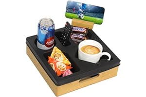 Kssiaz Couch Cup Holder Tray, Sofa Cup Holder with Rotatable Phone Holder, Couch Caddy for Bed Sofa Organizer, Waterproof Anti-Spill Cup Holder for Snacks Beverage Remote, Black