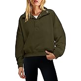 Nirovien Womens Henely Oversized Sweatshirts Stand Collar Cropped Sweatshirt Long Sleeve Quarter Button Pullover