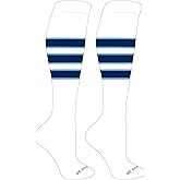 Mk Socks Striped Knee High Baseball, Football Socks (C) White, Columbia Blue, Navy