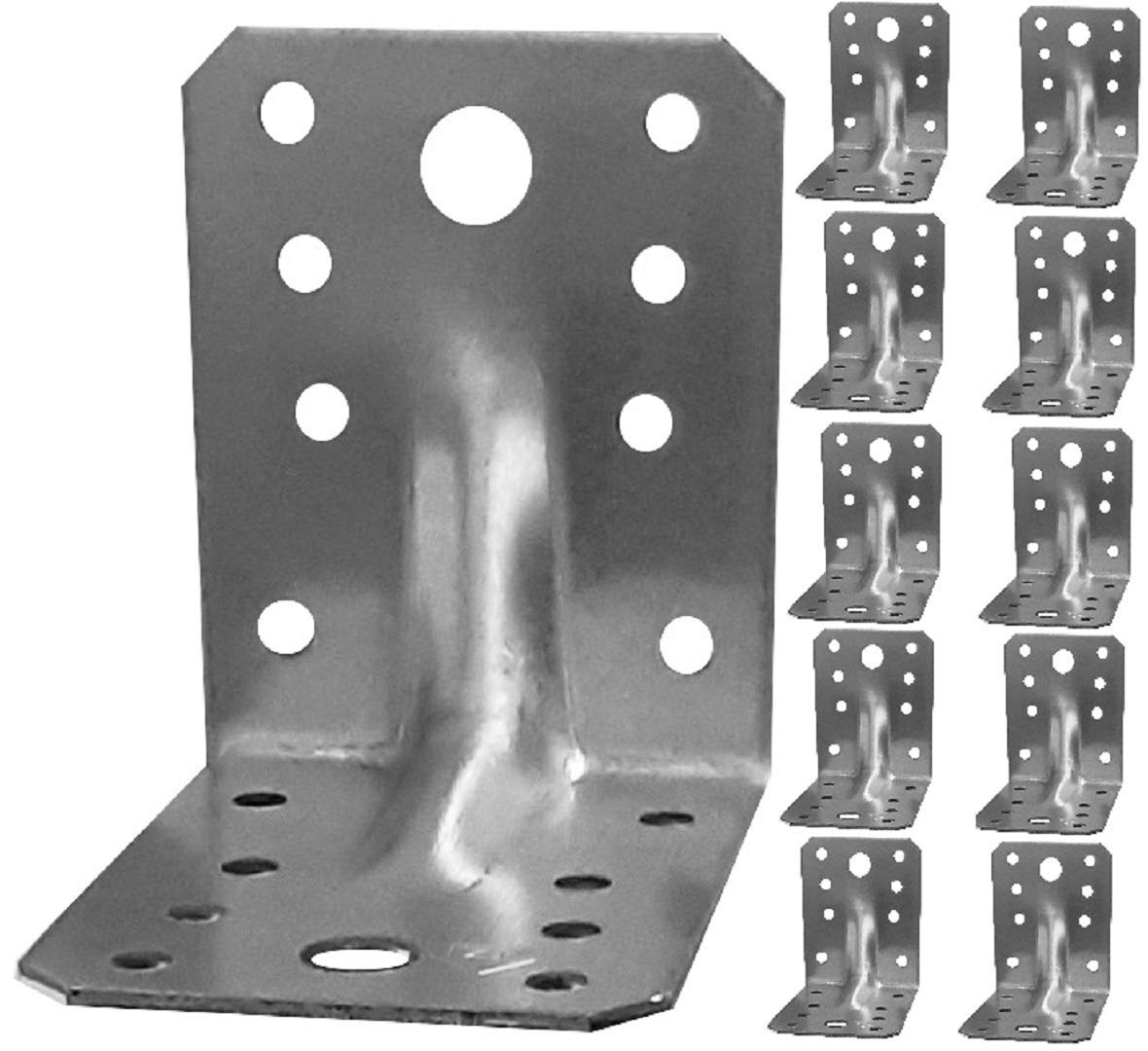 Angle Brackets for Wood, Heavy Duty L Corner Braces Plates for Wooden, Wall and Metal Steel Sheet Galvanised 3" x 3" x 2" (70 x 70 x 55 x 2mm) Pack of 10pcs