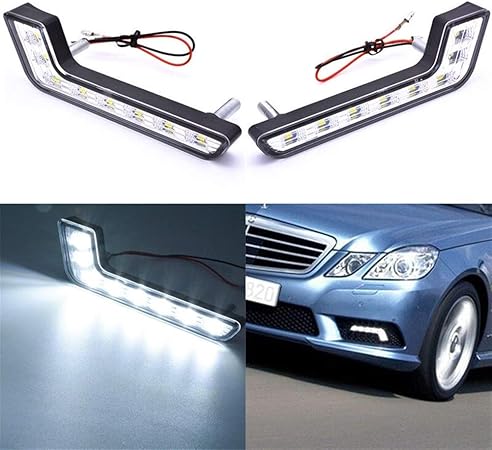 Amazon 車のライト 昼間走行用ライトフロントフォグランプ駆動ヘッドライトdrlデイライト12v 8 Ledホワイトdrlデイライトランプ2個 L字型8led 色 White ランプセット 車 バイク