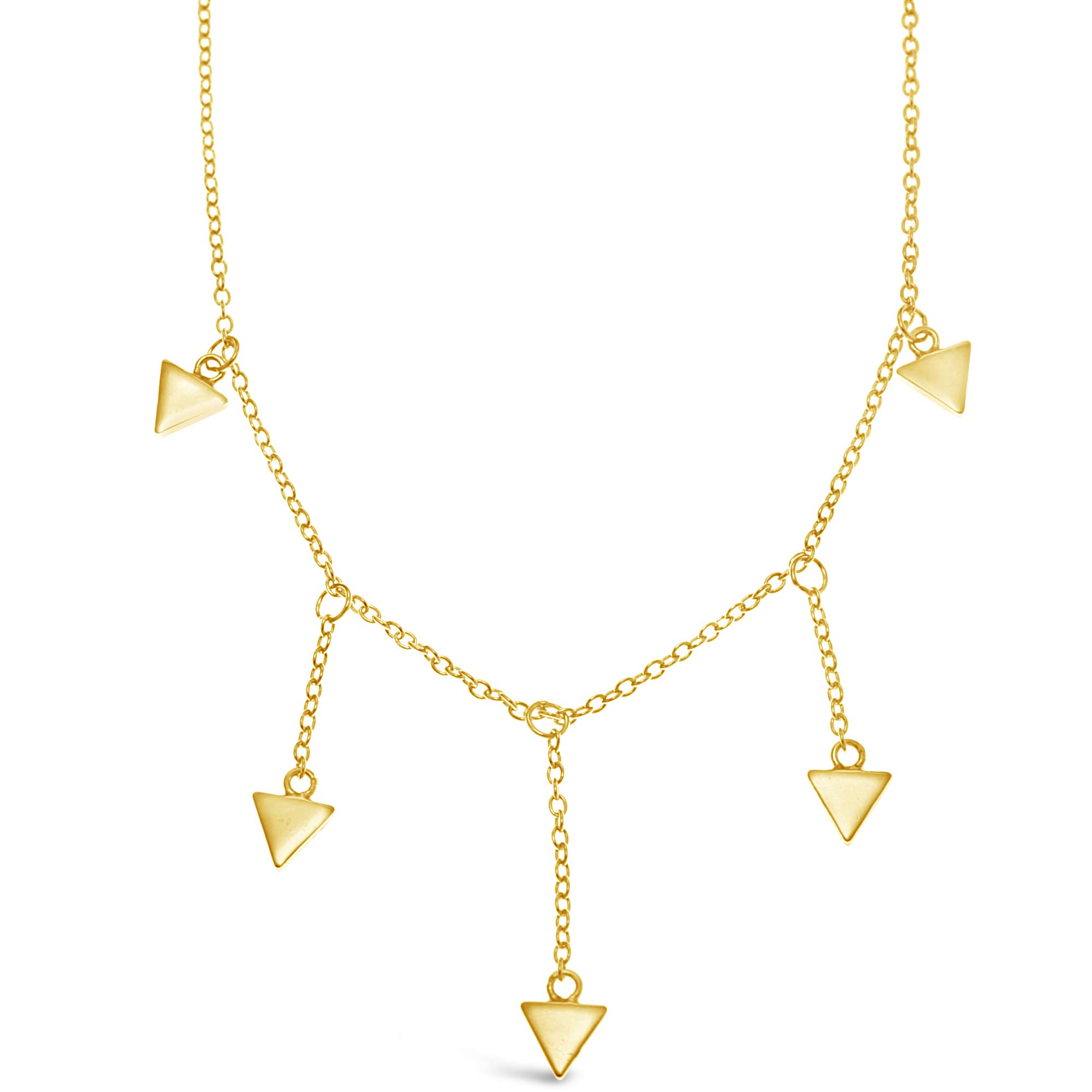 Alexander Castle Gold plated sterling silver triangle arrows drop stacking necklace with adjustable chain and jewellery gift box
