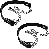 Luomorgo 2 Pcs Metal Chain Handles Strap, Black PU Leather Purse Strap Replacement, Long Handbags Chain Handles for Shoulder Bags, Clutch Purse DIY Crafts (Silver-Black, 22.8" Length)