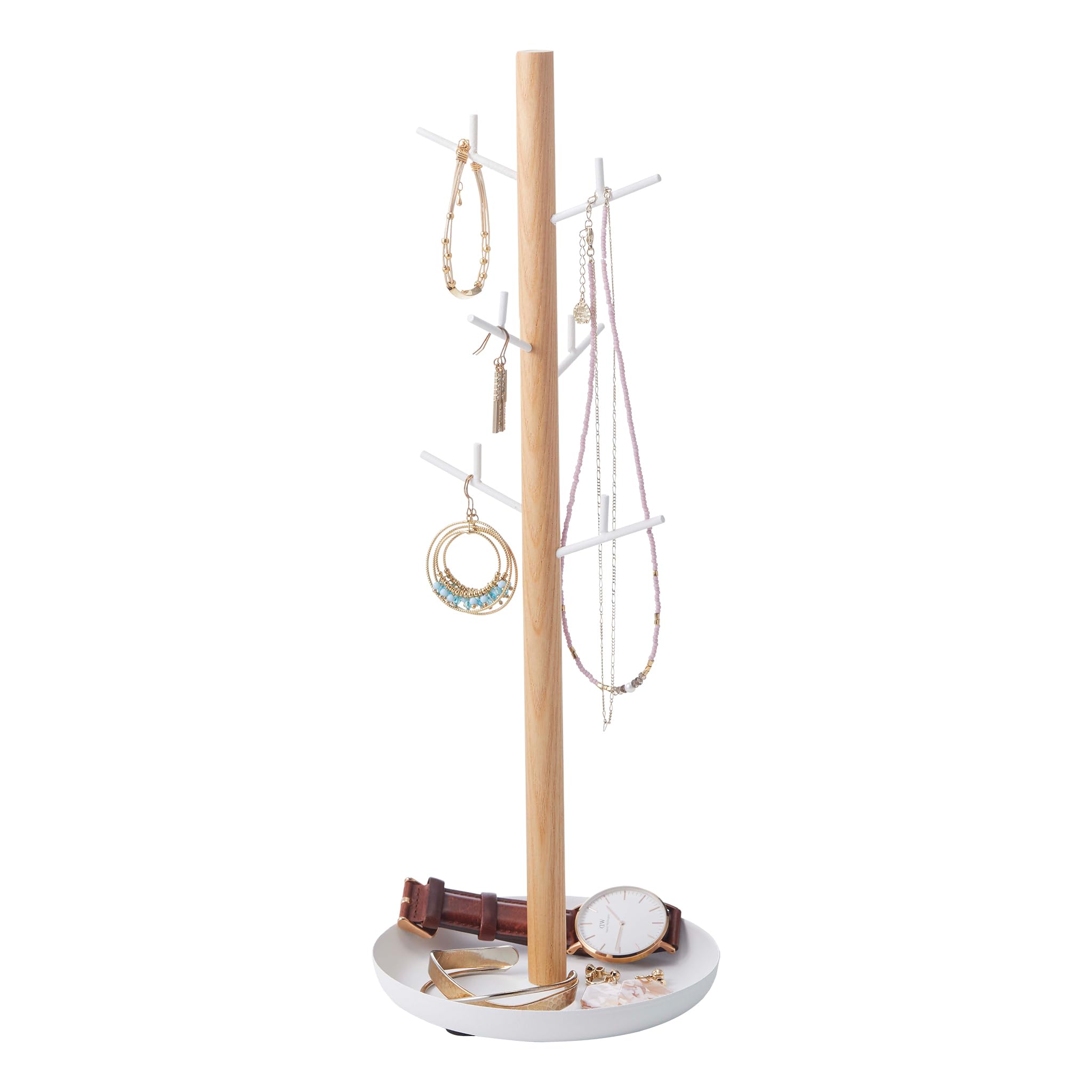 Yamazaki 2310 TOSCA Accessory Tree, White, Steel/Wood, Minimalist Design, 13 x 13 x 35.5 cm (LxWxH)