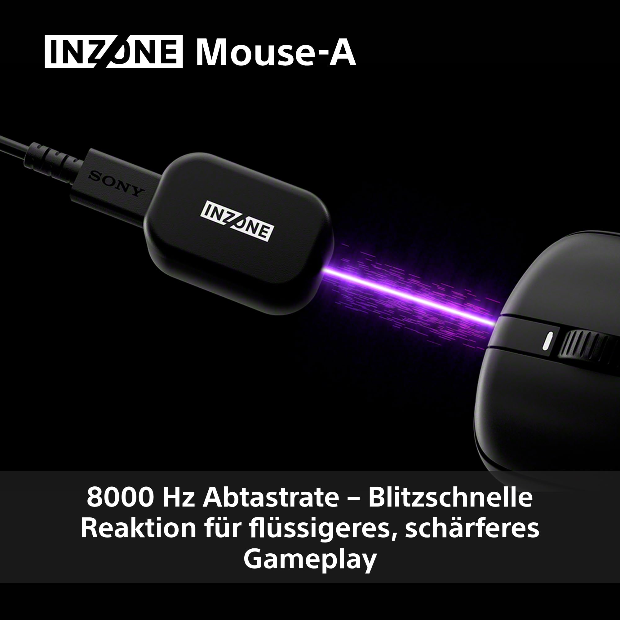 Sony INZONE Mouse-A Kabellose Gaming-Maus - Ultraleicht 48,4g, 8000Hz Polling, 30K DPI PixArt Sensor, Optische Schalter, 90 Std. Akkulaufzeit, USB-C, Fnatic Co-Designed - PC FPS Esports - Schwarz 4