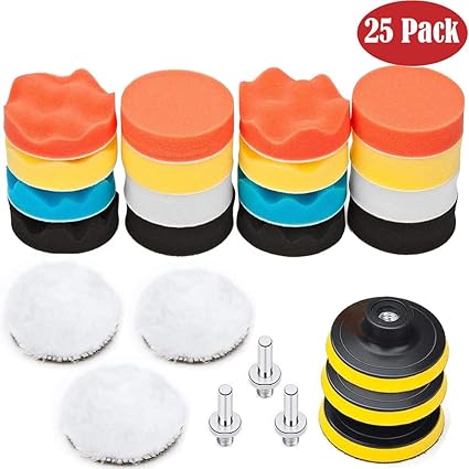 Winiron Polierschwamm Auto 25pcs Polierpad Set Wolle Polierset Polierteller für Poliermaschine Polierauflage Bohrmaschine M10