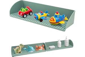 BUQ Bathtub Splash Guard For Tub Kids - Bathtub Suction Toy Holder For Extra Play Space, Suction Tray For Kids Bathtub - Bathtub Toy Tray Caddy Holder Storage No Mess Water Spill In Bathroom (2, Aqua)