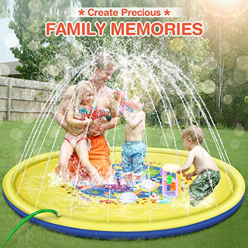 Splash Pad, 69 Inches No More Burst Sprinkle and Splash Play Mat Sprinkler for Kids Boys Girls Fun Splash Play Mat Summer Outdoor Sprinkler Pad Party Water Toys Extra Large Children's Sprinkler Pool - Thumbnail 4