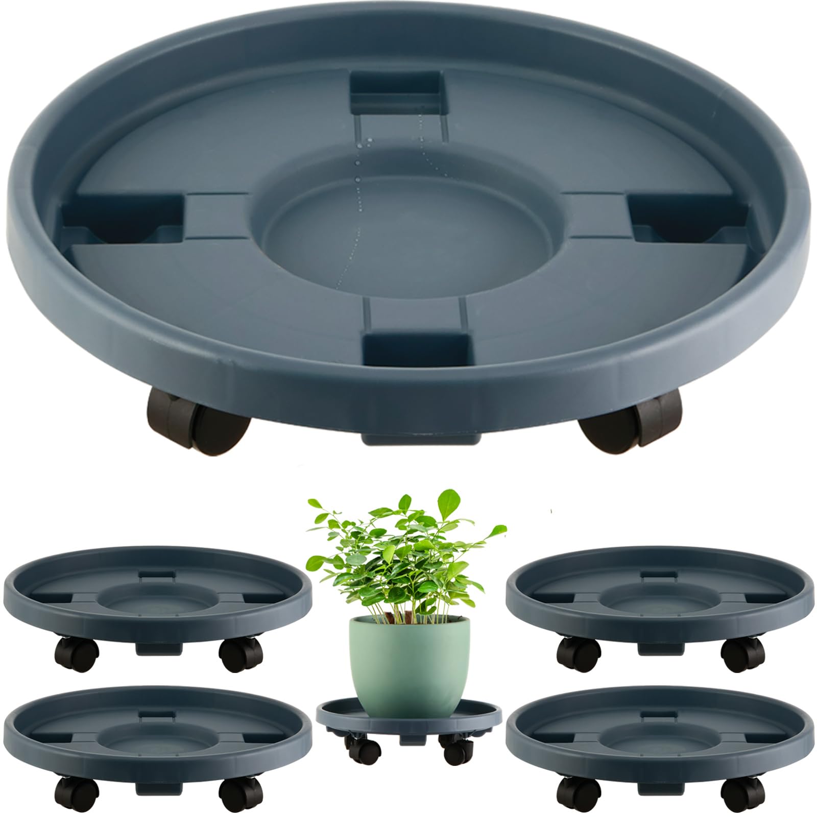 Photo 1 of **WHEELS ONLY**5 Pakcs Large Plant Caddy with Wheels 15.8" Rolling Plant Stands Heavy-duty Plastic Plant Roller Base Pot Movers Plant Saucer on Wheels Indoor Outdoor Plant Dolly with Caster Tray Coaster Grey