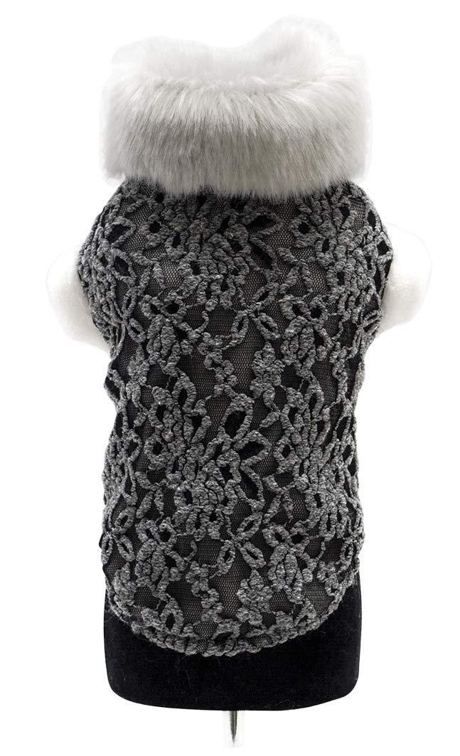 Trilly Tutti Brilli Odette Lace And Plush Coat with Faux Fur Collar, Grey, X-Small