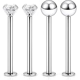 Cisyozi 16G Cheek Tongue Piercing Jewelry Surgical Steel Flat Back Tongue Rings Clear Cubic Zirconia Long Lip Labret Ring Piercing Jewelry Retainer 14mm 16mm 19mm 2 Pairs