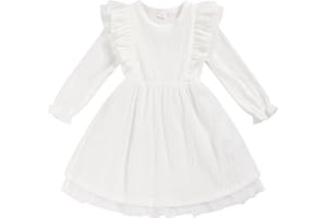 SINHOON Toddler Girl Dress Fall Ruffle Long Sleeve Baby Girl Solid Color Casual Dresses 2-6Y