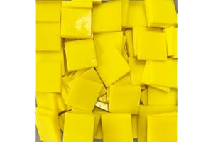 OAKBUD 130pcs/200g Glass Mixed Color Mosaic Tiles Mosaic Glass Pieces for Home Decoration or DIY Crafts, Square 1.5x1.5 cm (Yellow)