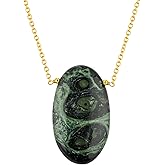 NJCRAFT Natural Oval Cabochon Necklace for Women, 10-20 Carat Handmade Gemstone Pendant | Polished Stone, Adjustable 18 Inch Gold Plated Chain