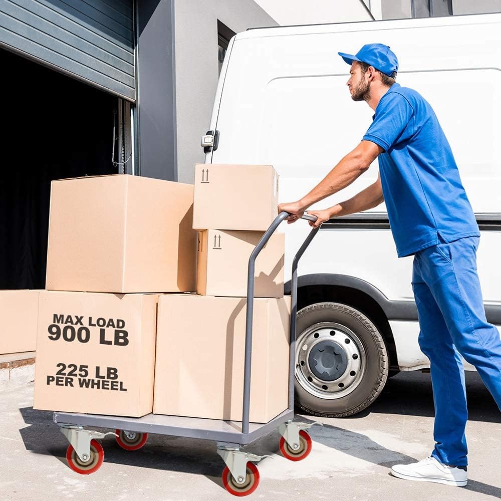 8 Pack 4" Caster Wheels Swivel 360 Degree 4 with Brake Swivel and 4 Swivel Plate Combo On Red Polyurethane Wheels with Hardware: Home Improvement