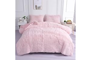 CHOVY Kids Girls Faux Fur Light Pink Comforter Sets Twin/Full - 3PC Bed Set Skin Friendly Soft Warm Comfortable Classical Rabbit Plush Velvet Flannel Fluffy Fuzzy Bedding（Comforter x 1 Pillowcases x 2）