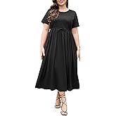 Keluummi Plus Size Summer Maxi Dress for Curvy Women, Casual Wedding Guest 3/4 Sleeve Long A Line Sundress with Pockets