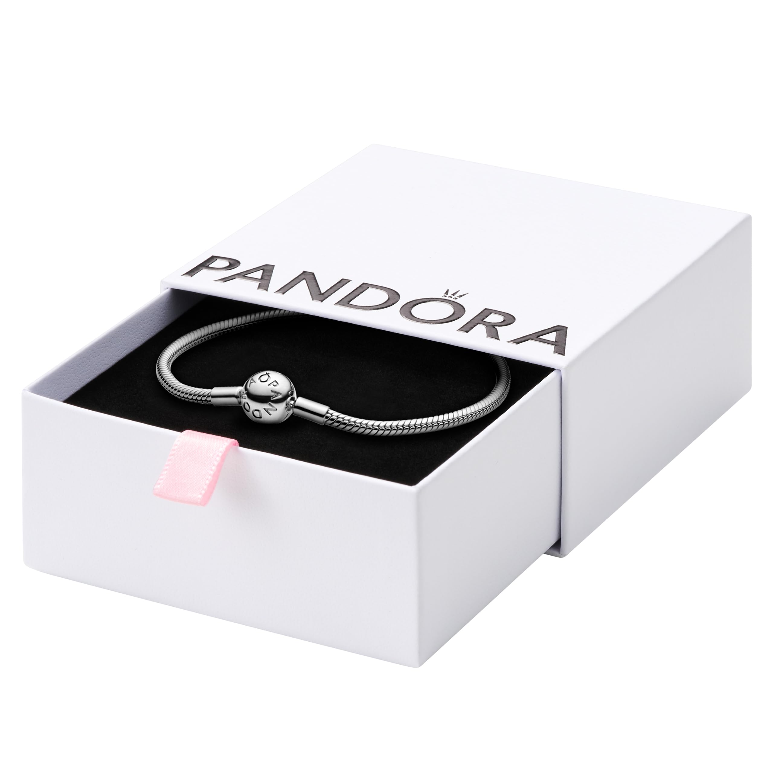 PANDORA Moments Women's Sterling Silver Smooth Snake Chain Bracelet for Charms, Size 20, With Gift Box