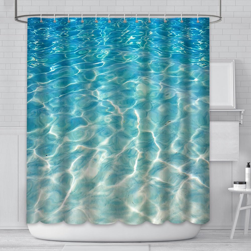 AIBIIN 180x180cm Water Shower Curtain for Bathroom Summer Holidays in Beach Pool Sea Wave Home Bathtubs Curtain Decoration Set with 12 Hooks