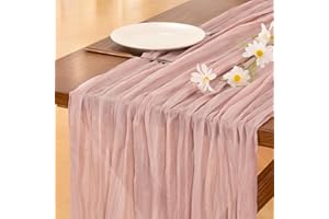 Socomi Pink Cheesecloth Table Runner Easter Spring Boho Rustic Gauze Dusty Pink Farmhouse 120 inch 10FT Cheese Cloth Runner for Wedding Party Baby Shower Birthday Home Decor Holiday Decorations