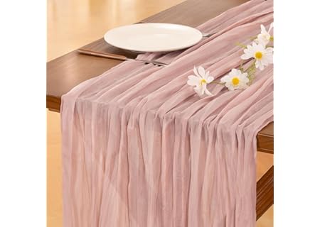 Socomi Pink Cheesecloth Table Runner Mothers Day Summer Boho Rustic Gauze D...