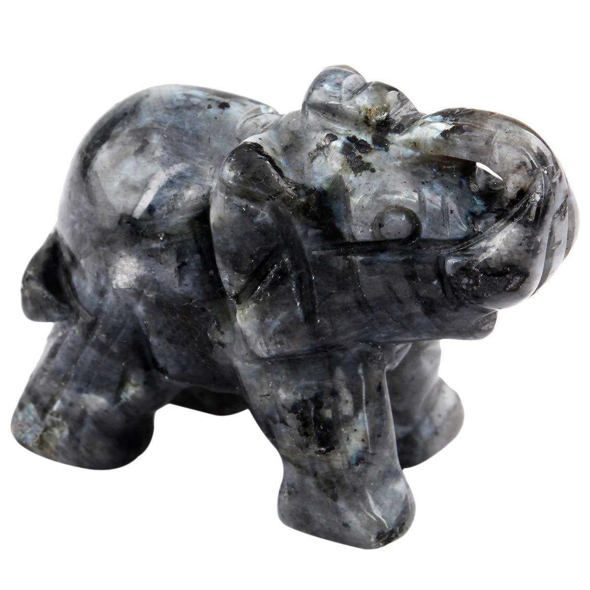 Nupuyai Labradorite Carved Crystal Animal Elephant Statue Figurine, Good Luck Gift Energy Healing Mini Crystal Ornament for Home Office Decor