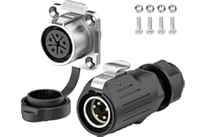 PLUGOOD EW-LP20 Industrial Waterproof Connector IP68 Quick Plugging Circular Connector Anti-Interference Shell Aviation Connector Fast Release Electrical Connector M20 2-12 Pin Flange Socket (5 Pin)