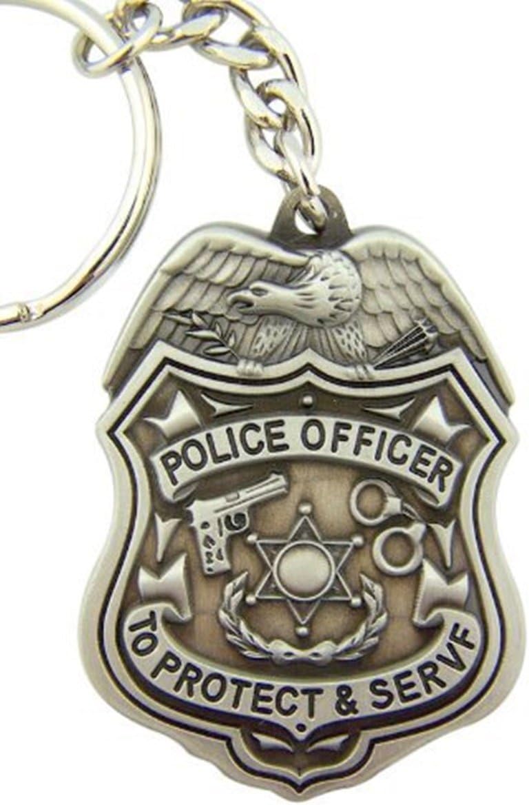 Pewter To Protect and Serve Police Officer Medal with Bald Eagle Key Chain, 2 Inch