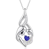 XPYPZP Mother Daughter and Son Necklace Heart Birthstone Necklace White Gold Heart Pendant Birthstone Jewelry Anniversary Birthday Gifts for Women Mom Wife Her