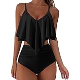 SUUKSESS Women Ruffle High Waisted Tankini Swimsuits Tummy Control Bathing Suit