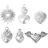 SUNNYCLUE 1 Box 24Pcs Sacred Heart Jewelry Charms Stainless Steel Hearts Charm Crown of Thorns Devotion Flying Wings Pendants for Jewelry Making Christmas Easter Craft Supplies