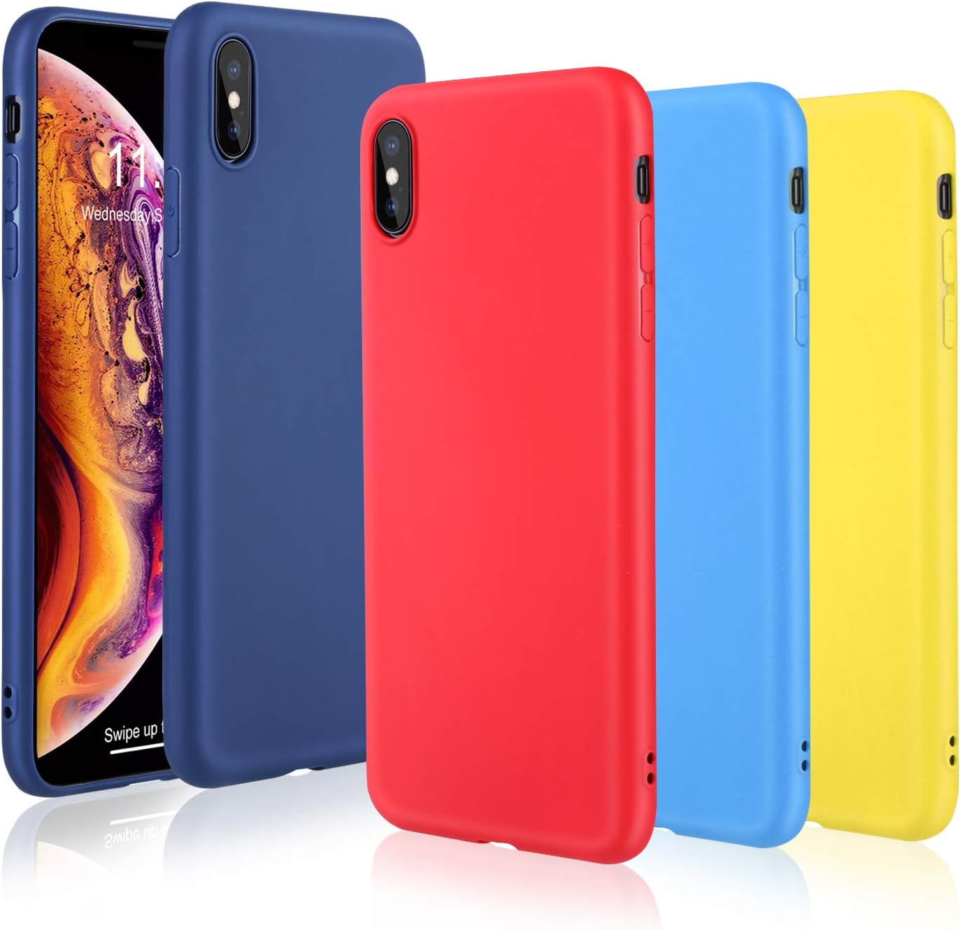 Pofesun Liquid Silicone Case Designed for iPhone Xs Max, 4 Pack Ultra Thin Matt Finish Protective Phone Cover Case Compatible with iPhone Xs Max 6.5 inch (2018) - Red, Blue, Yellow, Royal Blue