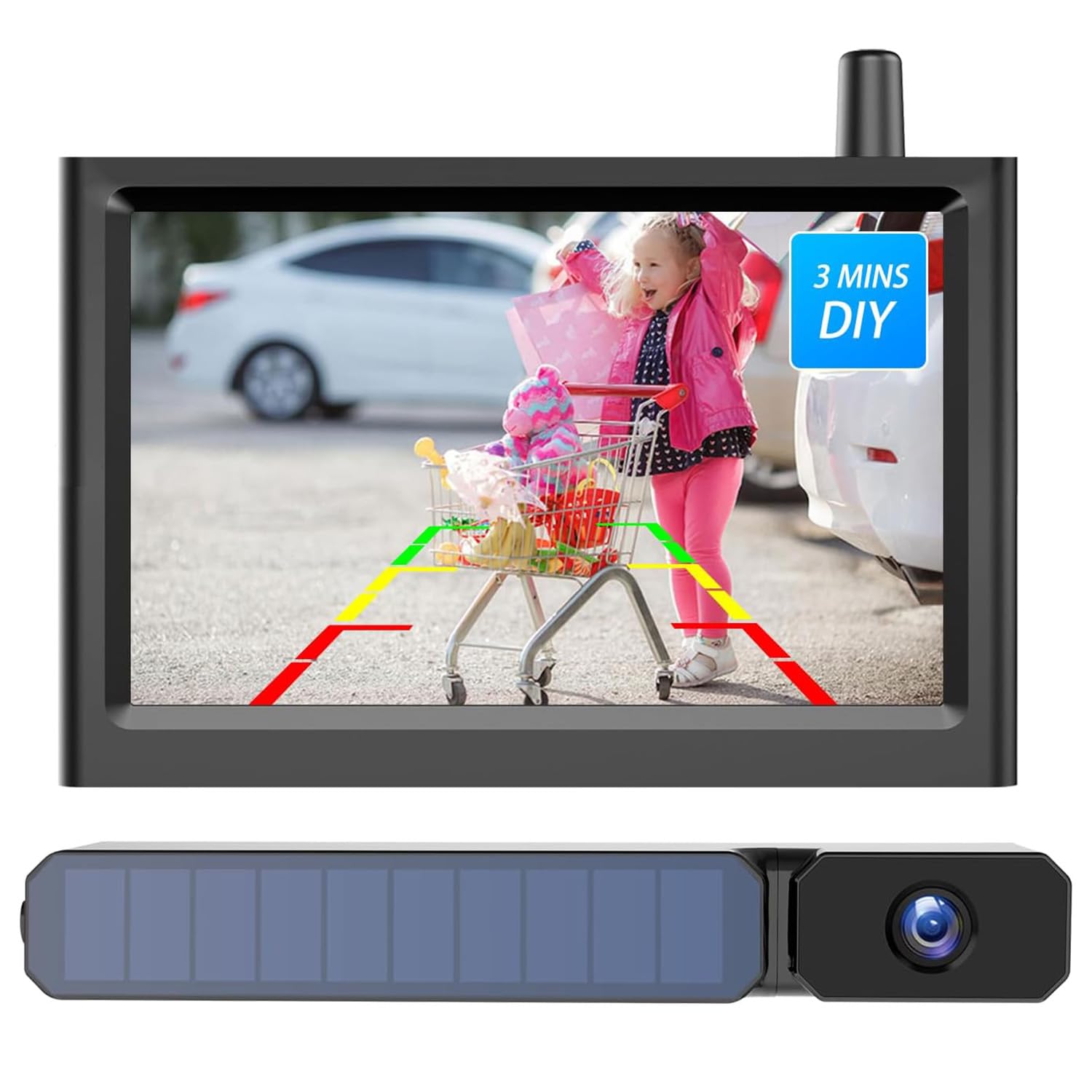 AUTO-VOX Solar Powered Wireless Reversing Camera Kit, 3 Mins DIY Installation, Clear Image Backup Camera with IP69K Waterproof for Cars and Van