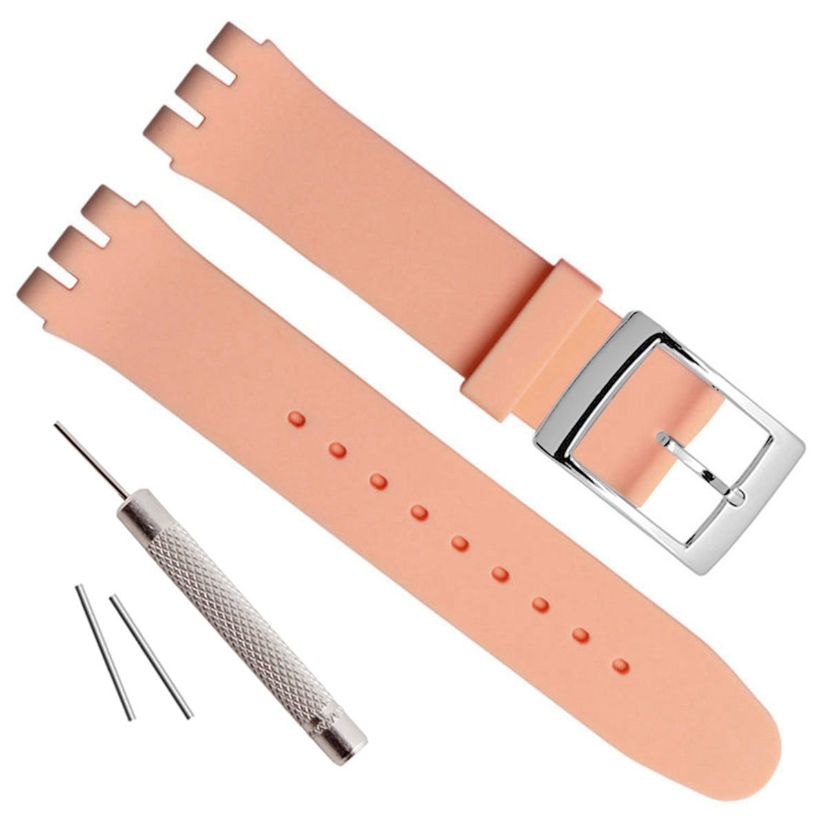 Green Olive Silver Plated Stainless Steel Buckle Waterproof Silicone Rubber Watch Strap Watch Band (17mm, Coconut)