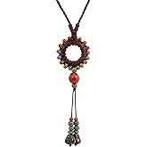 MINACHI Boho Hippie Colorful Ceramic Beads Strand O Ring Circle Charm Long Y Necklace, Vintage Bohemian Statement Jewelry Gift for Women