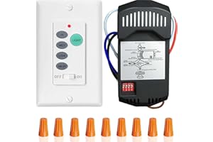AUBRIC Ceiling Fan Remote Control Kit, Universal Wall Mount Fan Switch Replacement for Hampton Bay Harbor Breeze Hunter, UC9050T Wired Transmitter & R28 Receiver Kit, Fan 3 Speed Adjustable and Light Dimmer