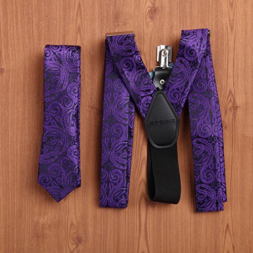 EFDB0019 Dark Violet Black Patterns Skinny Tie Microfiber Inspire For Dad Braces Skinny Tie Set By Epoint