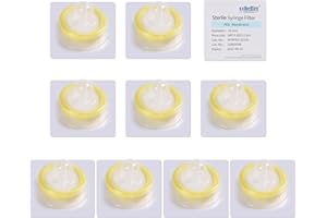 COBETTER 10 pcs/pk Sterile Syringe Filter Double-Layer PES Hydrophilic Membrane 0.2μm Lab Filters 33mm Diameter Individually Packed, Yellow