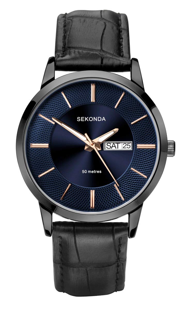 Sekonda Mens Classic Analogue Quartz Watch with Black Leather Strap 1813