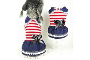 CARO Dog Dress 4th of July Dog Clothes for Small Dogs Girl Puppy Vest Dress Classic Stripes Dog Skirt American Flag Patriotic Independence Day Dog Clothing Suitable for Small and Medium Dog