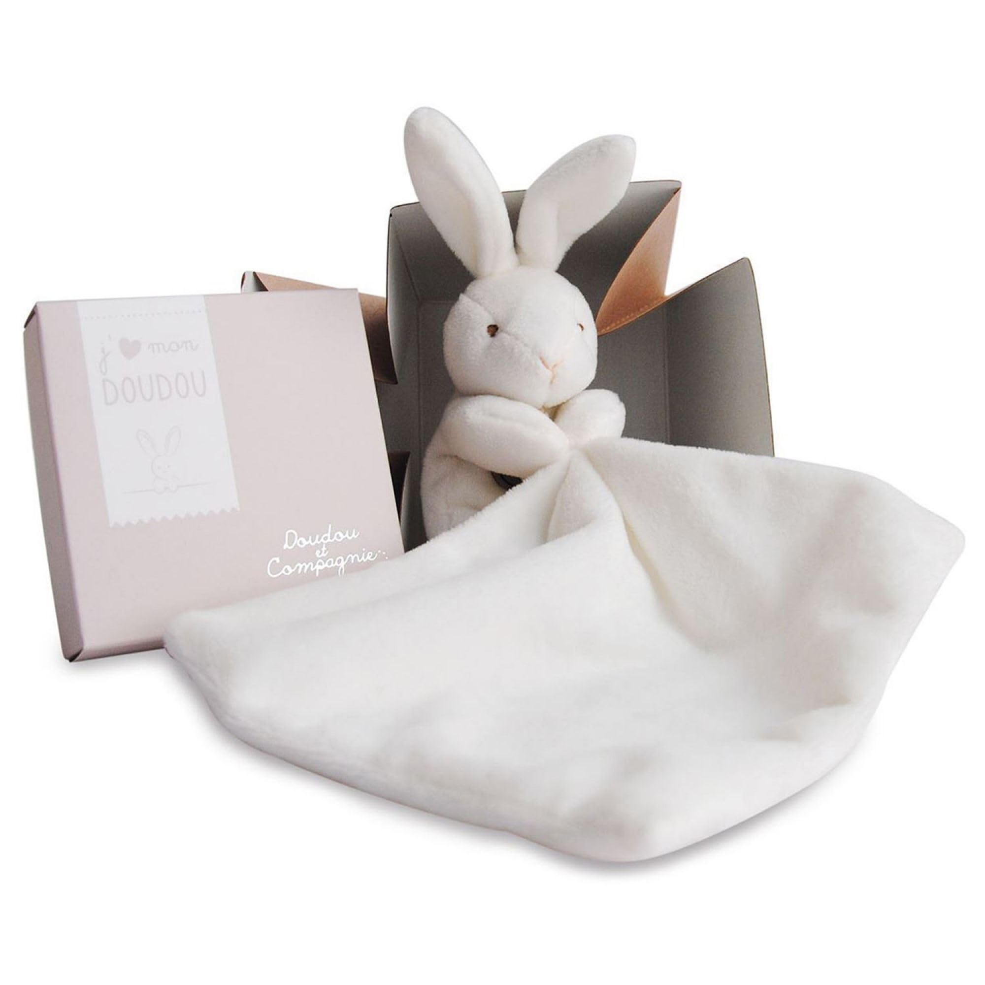 Doudou et Compagnie 10 cm Natural Rabbit and Towelling Doudou with Gift Box